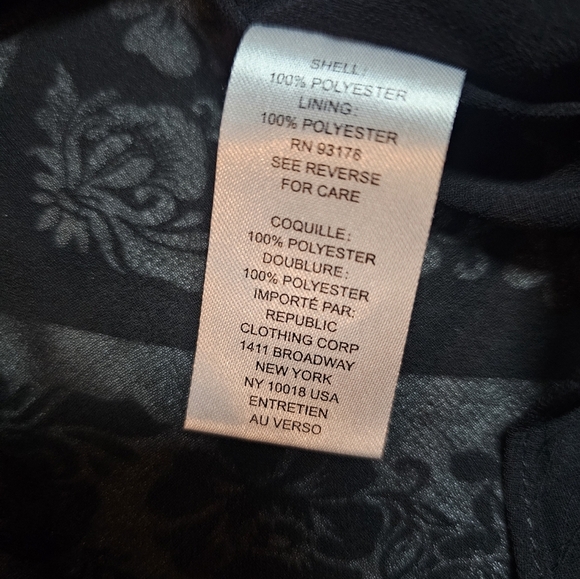 Chelsea & Theodore Woman 1X Black White Floral Peasant Blouse Sheer Ruffle Neck - Picture 5 of 7